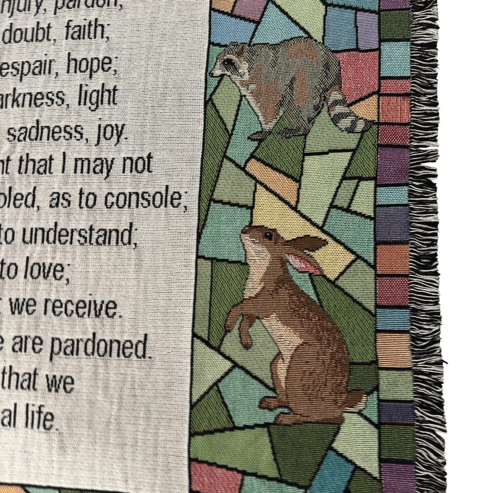 Prayer of Saint Francis Woven Throw‎ Blanket Animals Dove Tapestry Pure Weavers - Picture 10 of 12